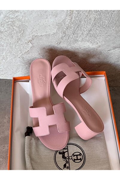 HERMES PARIS Oasis High Heel Womens Sandals in Calfskin Pink