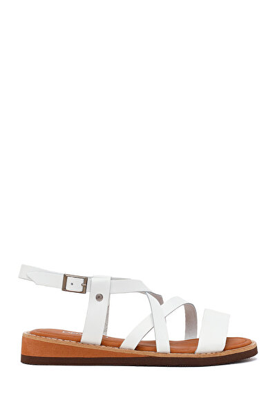 Derimod Women's White Ankle Buckle Leather Bodrum Sandals 26Sfd333314