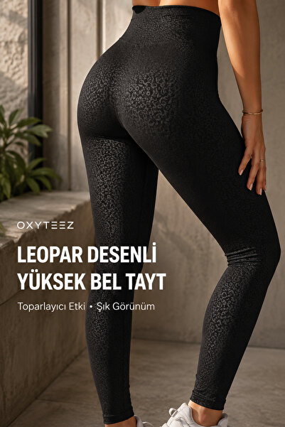 Oxyteez Tayt Kadın Esnek Örme, Desenli Toparlayıcı Siyah