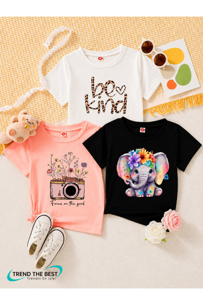 TREND THE BEST Trendin En İyisi Set de tricouri din 3 piese pentru fetițe, cu...