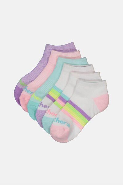SKECHERS Kids Girl 6 Pairs Brand Logo Low Cut Socks, Multicolor