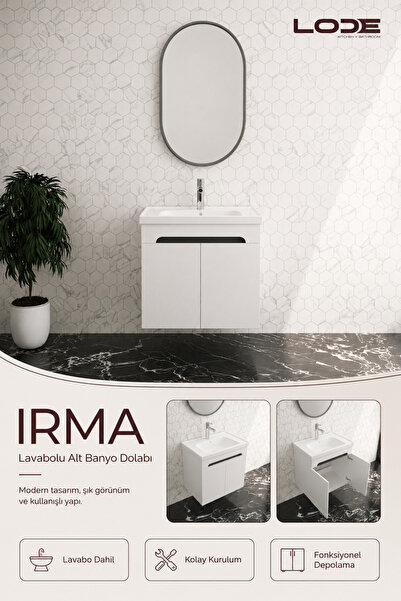 LODE Bath IRMA SERİSİ 60 Cm Lavabolu Alt Banyo Dolabı, Kapaklı Banyo Alt Dola...