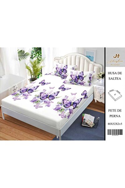 naniland.ro Husă de Pat Bumbac Satinat 2 Persoane 3 Piese Cu Elastic 160x200 cm