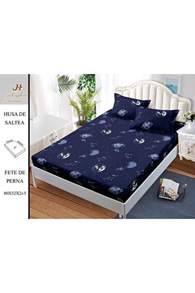 naniland.ro Husă de Pat Bumbac Satinat 2 Persoane 3 Piese Cu Elastic 180x200 cm