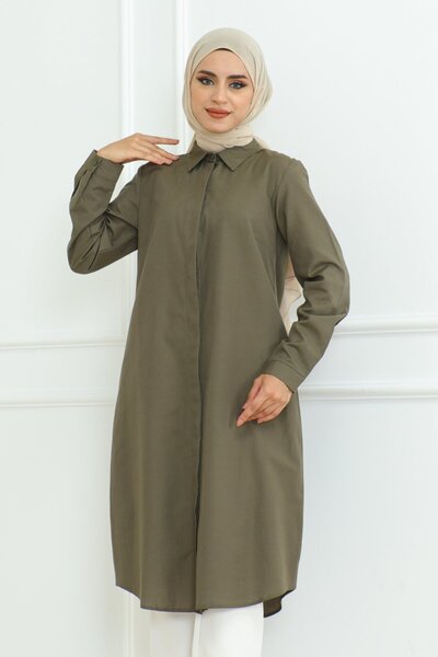 comstar Women's Premium Extra Long Daily Khaki Polo Collar Hijab Shirt Dress