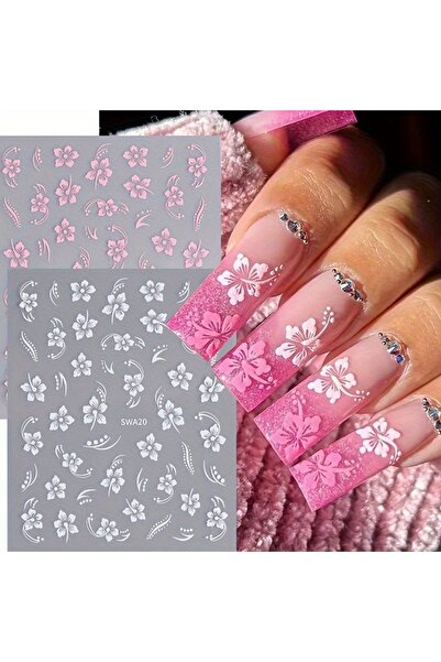 Choice4 Pink 2PCS Spring floral leaf nail stickers, easy to apply for DIY nai...