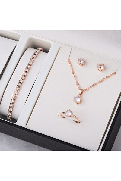 choice2 WHITE 5Pcs Rose Gold 5-Piece Fashionable and Versatile Jewelry Set wi...
