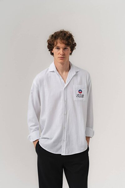 go gang own Tranquil Long Sleeve Embroidered Oversize Shirt with Pocket Detail