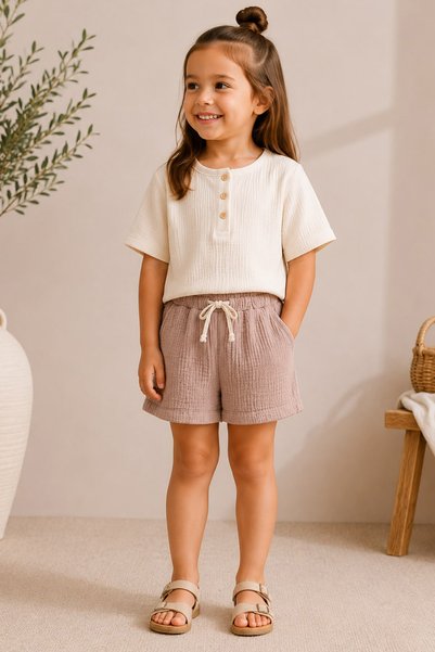 FH Living Fh Basic Kids Muslin Shorts 100% Cotton Natural Fabric