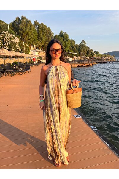Lin Ersoy Batik Desen Boyundan Bağlama Detaylı Elbise