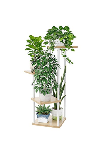 Dotail Βάση για φυτά, 80x30x30 εκ., 4 Επίπεδα, Μέταλλο και MDF, Λευκή Δρυς