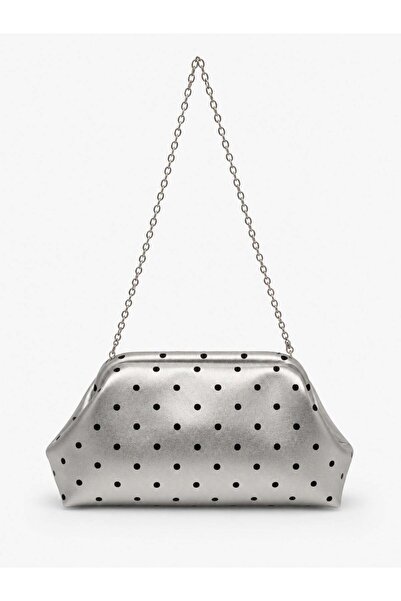 Madamra Silver Polka Dot Women's Polka Dot Chain Strap Clutch and Shoulder Bag