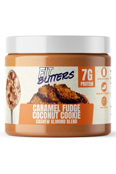 fit بسكويت جوز الهند بالزبدة مع الكراميل وزبدة اللوز والكاجو، مع إضافة البروت...