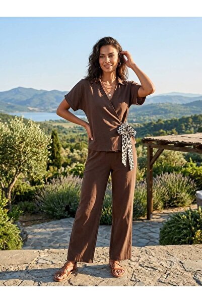 Butik Kadın Kupra Bağlamalı Kimono Takım