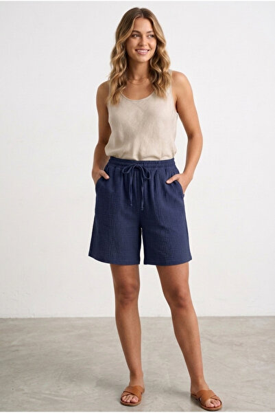 Banadamoda Women's Linen Pocketed Textured Shorts
