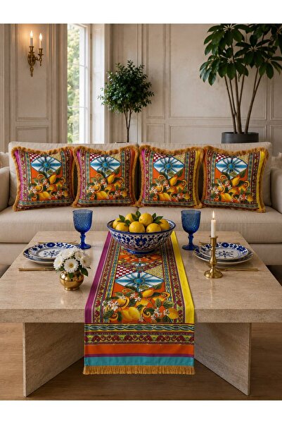 adenkahome Parma Series, Gold Fringed Suede 5-Piece Combination Throw Pillow ...