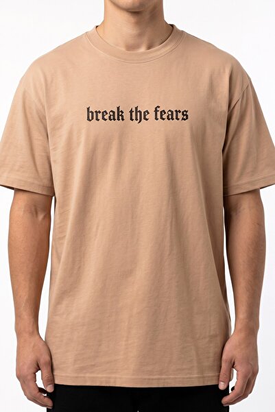 hadiora Men's Beige Relaxed B-Neck Back Printed Cotton T-Shirt