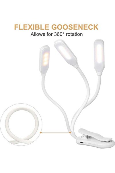 Generic Clip On Rechargeable Eye Protect Desk Book Reading Lamp White 12*6*8cm