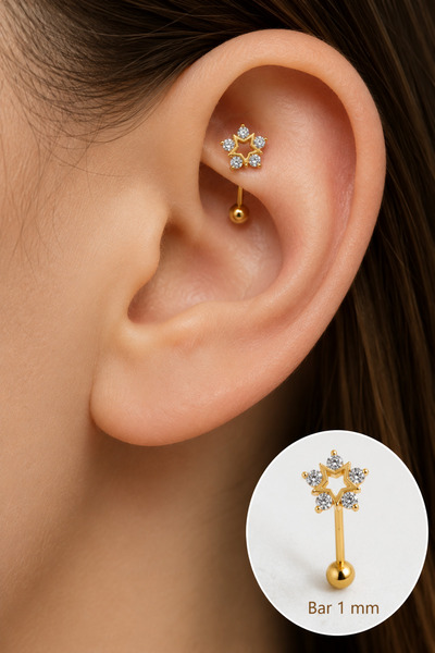 moonzy - minimalist & cozy Yıldızlı Rook Piercing 316L Çelik Zirkon Taşlı Tek...
