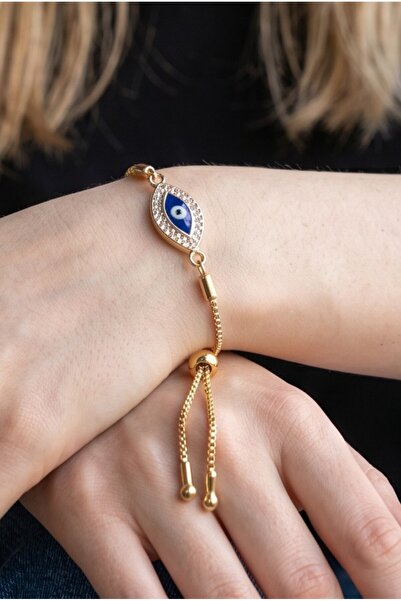 NBS Beautiful Naturel Stones Adjustable Elevator Bracelet with Evil Eye and Z...