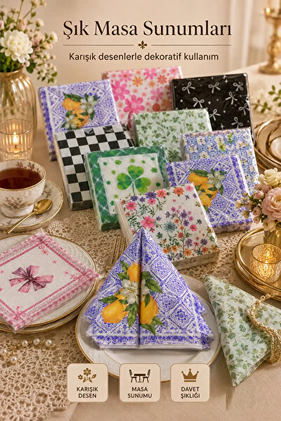 Berdina Home 2 Pack Patterned Decorative Paper Napkins Mixed Floral Vintage T...