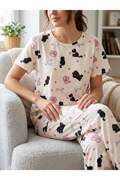 Silona Homewear Set pidžama sa kratkim rukavima "Mačka ljubav"