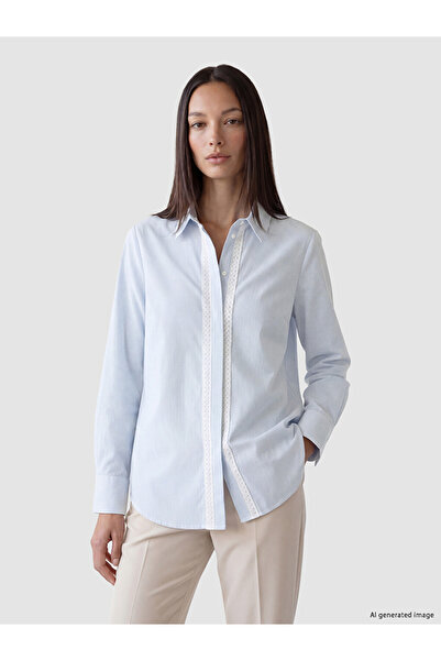 LC Waikiki Blue Lace Detailed Striped Women's Shirt Tunic