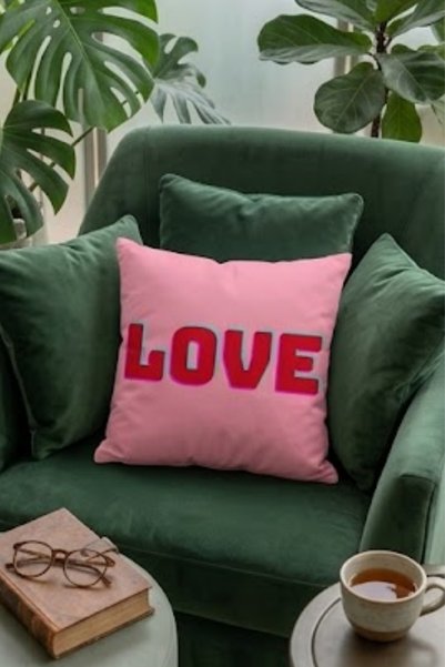 Atay Home غطاء وسادة مزخرف بتأثير ثلاثي الأبعاد مكتوب عليه LOVE مقاس 43x43 سم ذو وجهين باللونين الوردي والأحمر