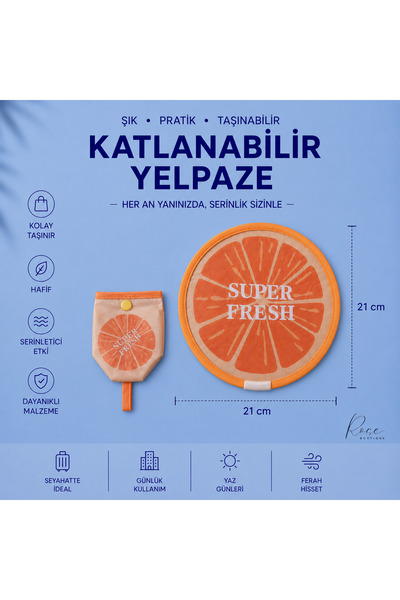 RoseCo00 Katlanabilir Kolay Taşınabilir Çıtçıtlı Yuvarlak Anahtarlık Yelpaze ...