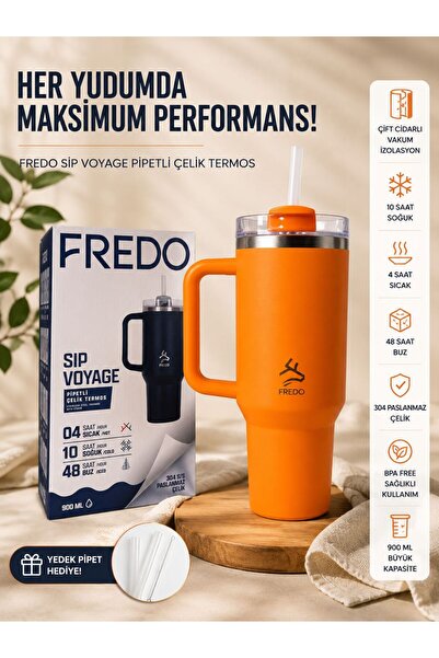aralmini FREDO Sip Voyage Pipetli Çelik Termos 900 ML – Çift Cidarlı Vakumlu ...