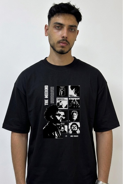 Anetos The Weeknd_1 Design Printed Oversize Black T-Shirt