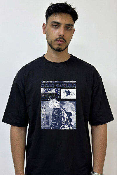 Anetos Gojo Satoru_20 Design Printed Oversize Black T-Shirt