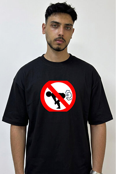 Anetos No Farting Design Printed Oversize Black T-Shirt