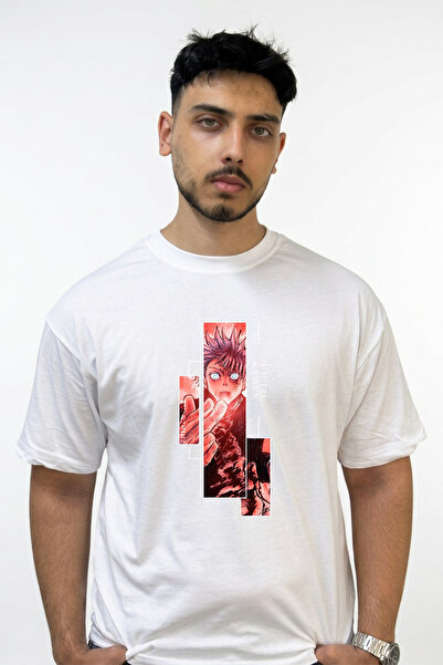 Anetos Itadori Yuji Jujutsu Design Printed Oversize White T-Shirt
