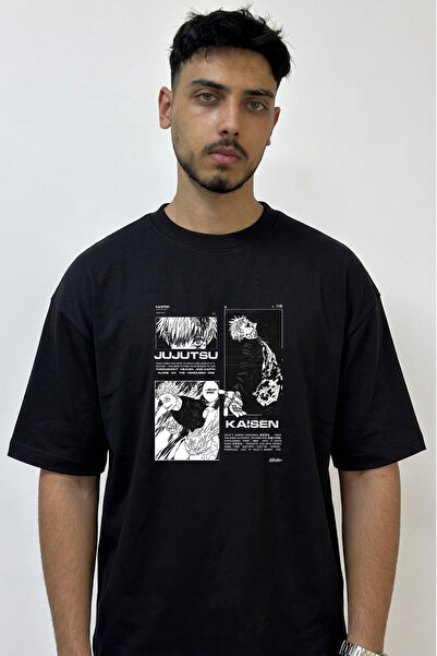 Anetos Gojo Satoru_65 Design Printed Oversize Black T-Shirt