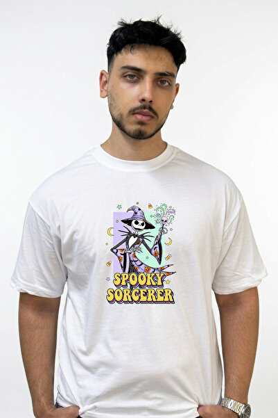 Anetos Jack Skellington_2 Design Printed Oversize White T-Shirt