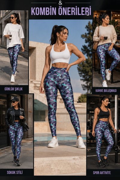 Oxyteez Women's Diving Leggings, Special Patterned High Waist, Stretchy, Sweat-Absorbent, Stylish Leggings for Sports and Daily Wear