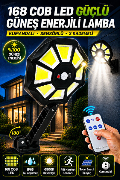nelerbulurum Güneş Enerjili Sensörlü Kumandalı Su Geçirmez 168 COB LED Beyaz ...