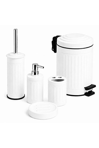 Aşkana En Model, 5 Piece Retro Metal Bathroom Set, 5 Lt Large Trash Can, Toil...