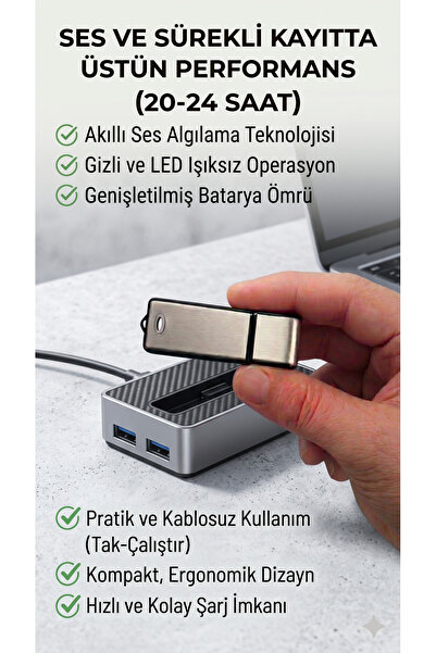 Tokurtech En Küçük Mini Ses Kayıt Cihazı Tak Çalıştır Kablosuz Pratik Kullanım