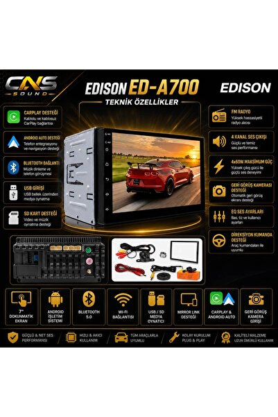 Edison ED-A700 Android Double Teyp 2GB Ram+32GB Rom BT/Carplay/Android Auto/Navigasyon/IPS Ekran