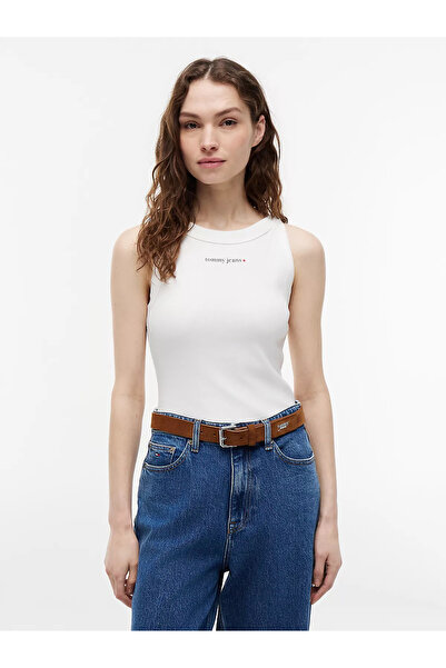 Tommy Hilfiger Kadın %100 Pamuk Kalın Askı Slim Fit Beyaz T-Shirt
