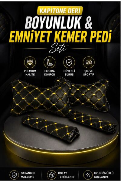 Ecarteks HER ARACA UYUMLU OTO YASTIK - EMNİYET KEMER PEDİ SETİ ( Siyah-Sarı)