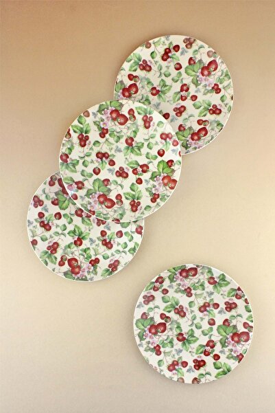 Bursa Porselen Dekor Strawberry 4 Pieces Porcelain Cake Plate
