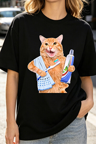 Fleck Womens T Shirts Cat With Toothbrush And Toothpaste Funny Animal Print C...