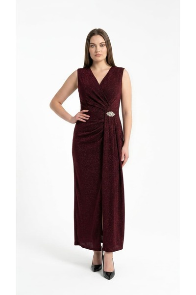 EGZEBRU Women's Burgundy Zero Sleeve Buzzy Maxi Plus Size Evening Dress