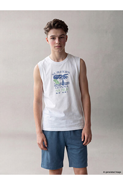 LC Waikiki Nevavm Oval Collar Printed Boys' Undershirt with a Difference