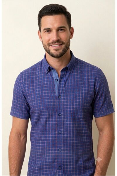 NEGREDO Slim Fit Kısa Kol Keten Gömlek