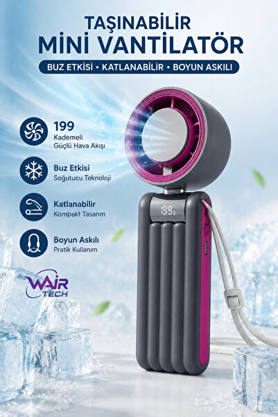 Wair Teknoloji Taşınabilir Mini Vantilatör Soğutuculu 199 Kademeli 2000 mAh Ş...