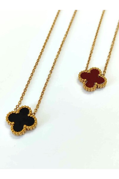 Umrece Black-Burgundy Set of 2 Steel Necklaces